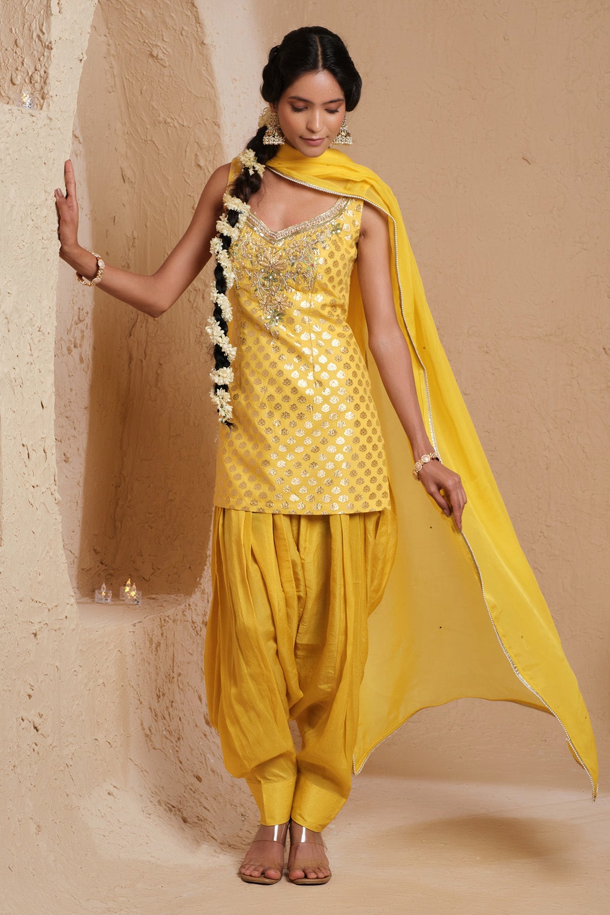 Buy Yellow Draped Patiala Salwar Set for women online available at Scrollnshops